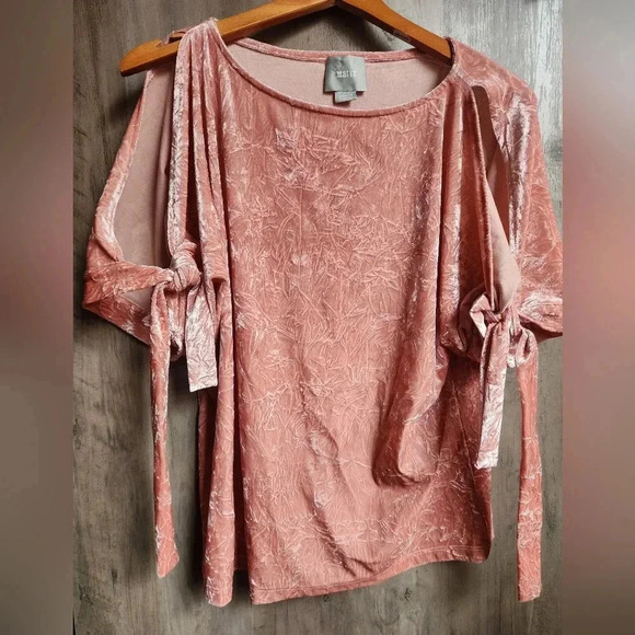Maeve Anthropologie Velvet Blush Pink Open Shoulder Bow Top Size Medium Women's - Picture 4 of 9